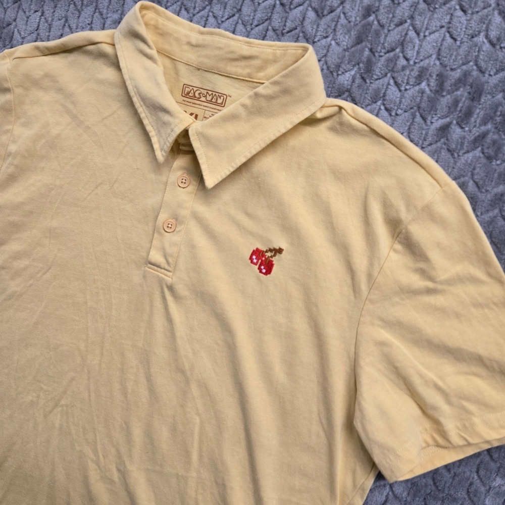 Pac-Man LootWear Exclusive Mens 2XL* Yellow Polo Shirt Retro Gaming Cherry Ghost